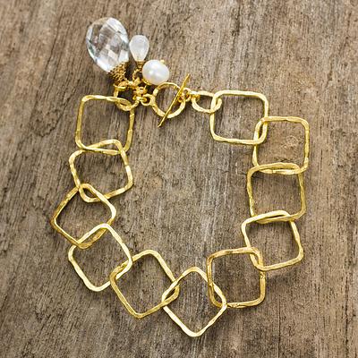 Gold Plated Cultured Pearl Moonstone Quartz Bracelet