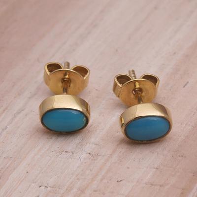 Gold Plated Sterling Silver and Turquoise Stud Earrings