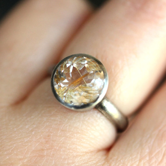 Golden Rutilated Quartz Oxidized Sterling Silver Ring, Gemstone Ring, In No Nickel Nickel Free