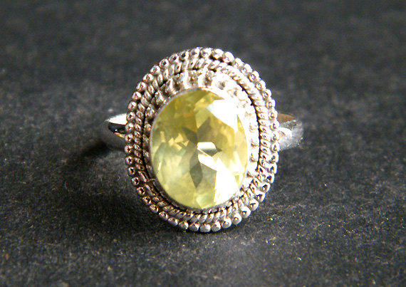 Gorgeous LEMON QUARTZ Rose Cut Gemstone Ring 925 Solid Sterling Silver Ring