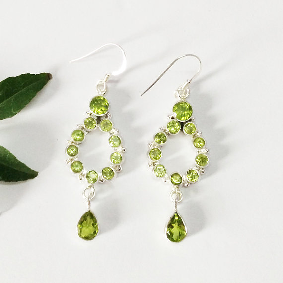 Gorgeous NATURAL PERIDOT Gemstone Earrings - Birthstone Earrings - Fashion Beach Earrings - Handmade Earrings - Dangle Earrings