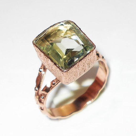 Green Amethyst Ring - Bezel Set Ring - Handmade Ring - Rose Gold Plated Ring - Gemstone Jewelry - Green Stone Ring - Gemstone Gold Ring