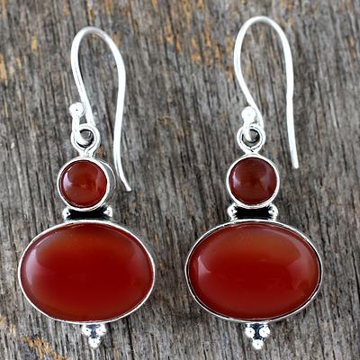 Hand Made Onyx Dangle Earrings, 'Fire Dancer'