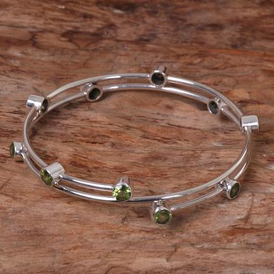 Hand Made Sterling Silver Peridot Bangle Bracelet 