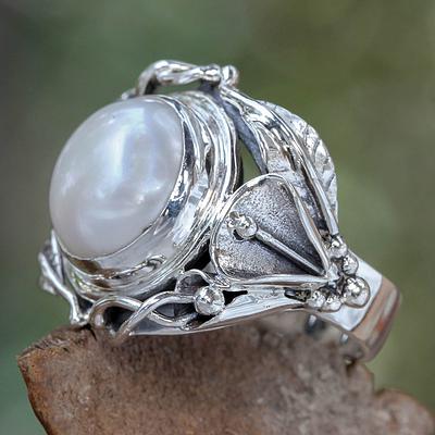 Handcrafted Silver and Pearl Cocktail Ring