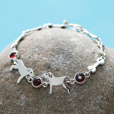 Handcrafted Sterling Silver and Garnet Doggie Bracelet
