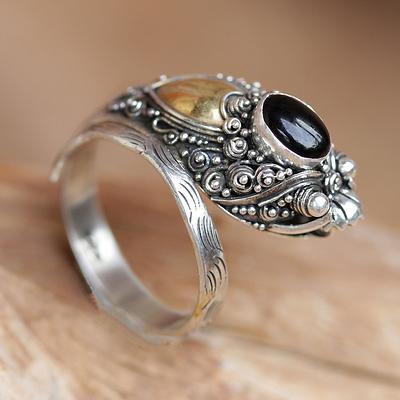 Handcrafted Sterling Silver and Onyx Wrap Ring