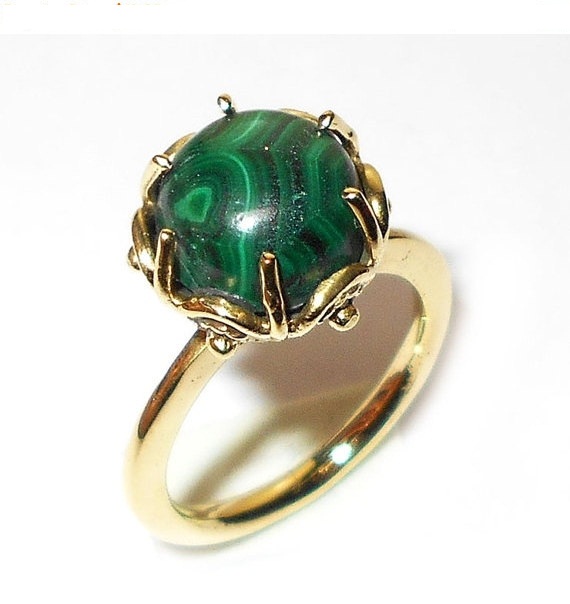 Handmade Ring, Malachite Ring, Gold Vermeil Ring, Gemstone Ring, Semi-Precious Stone Ring, Designer Ring, Womens Ring, Unique Gift Ring