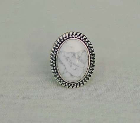 Handmade White Ring White Howlite Ring White Gemstone Ring White Stone Ring Adjustable White Ring White Silver Ring