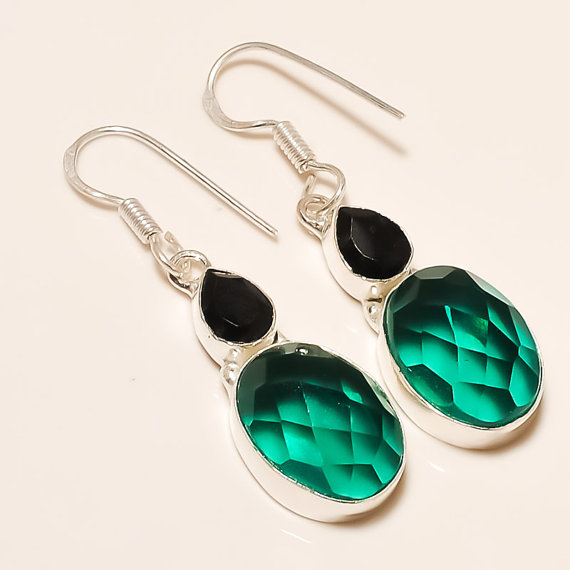 Hydro In Handmade Silver Gemstone Earrings - Checker Board Earrings - Dangle Earrings