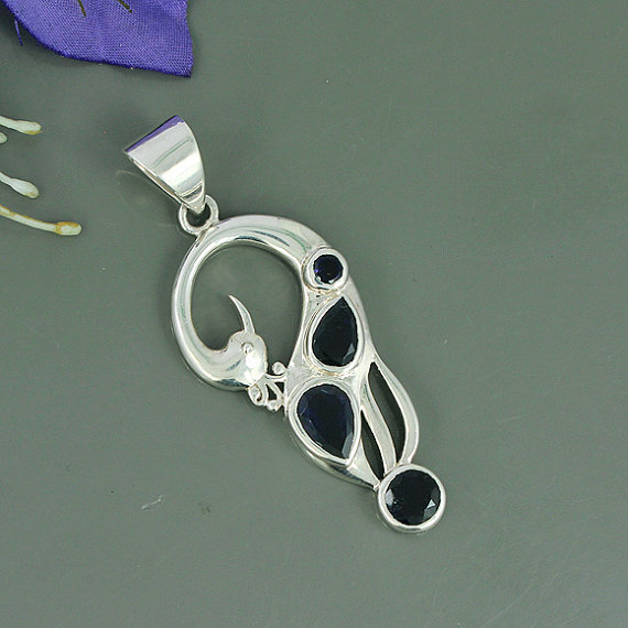 Iolite Gemstone Pendant, Solid 925 Sterling Silver Jewelry, Designer Handmade Gift Pendant Jewelry