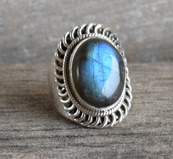 Labradorite Ring - Gemstone Ring - Stacking Ring - Oval Ring - Gift for Her - Sterling Silver Ring - Blue Labradorite Jewelry