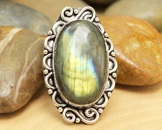 Labradorite Ring Sz Silver Labradorite Ring, Statement Ring, Crystal Ring, Gemstone Ring, Boho Ring, Cocktail Ringl