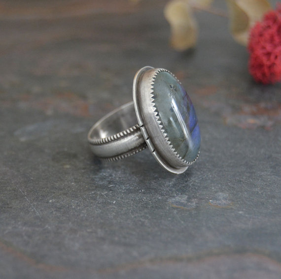 Labradorite Ring. Classic Statement Ring. Oval Gemstone Ring