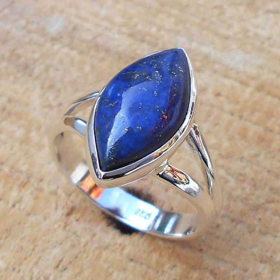 Lapis Lazuli Ring - Sterling Silver Ring - Gemstone Ring - Handmade Ring - Semiprecious Ring - Marquise Stone Ring