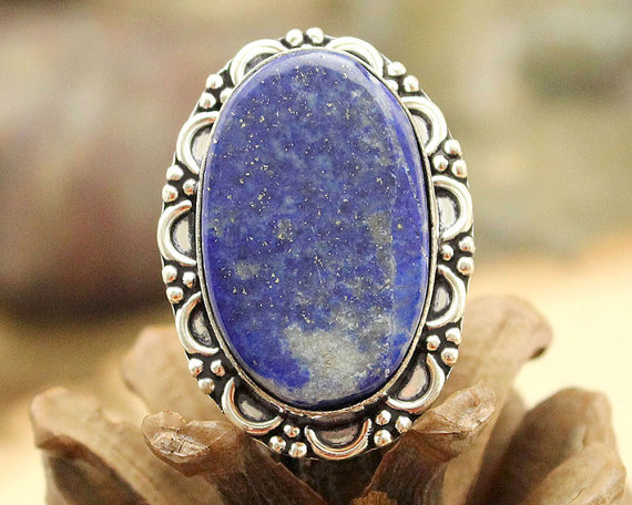 Lapis Lazuli Ring Sz 7, Silver Lapis Lazuli Ring, Gemstone Ring, Crystal Ring, Statement Ring, Boho Ring, Cocktail Ring
