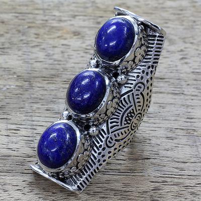 Lapis Lazuli on Sterling Silver Full Finger Ring