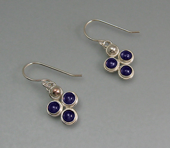Lapis cluster earrings - sterling silver gemstone earrings - three stone earrings - multi stone earrings - lapis lazuli jewelry
