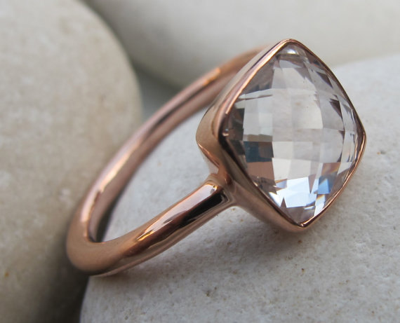 Leaf Ring-White Topaz Ring-Silver Leaf Ring-April Birthtstone Ring-Gemstone Ring-Stone Ring-Topaz Rings-Rose Gold Ring-Quartz