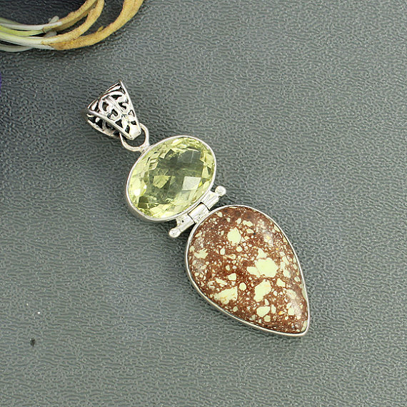 Lemon Chrysoprase & Lemon Quartz Pendant, Solid 925 Sterling Silver Jewelry, Lemon Pendant, Bezel Set Designer Silver Gift Jewelry