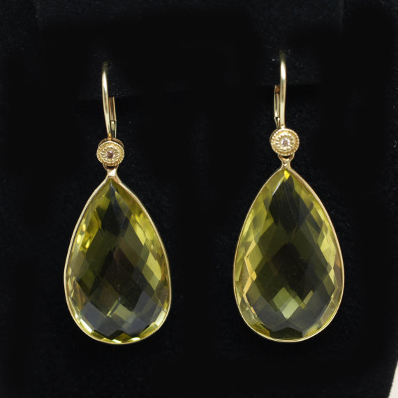 Lemon Quartz Teardrop Dangle Earrings 14k Yellow Gold Yellow Gemstone Earrings Fine Jewelry Crystal Earrings Gift for Her Unique Earrings