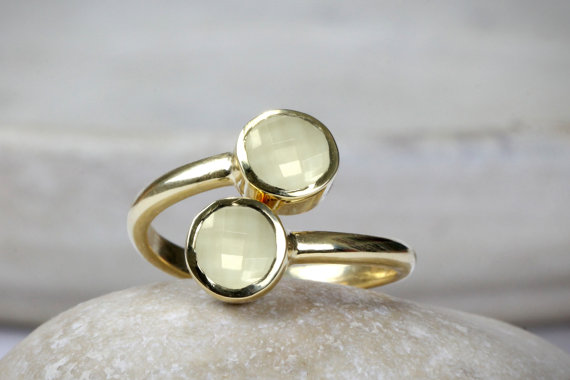 Lemon Quartz ring,double setting ring,gold adjustable ring,quartz ring,gemstone ring,momi gift,birthstone rings