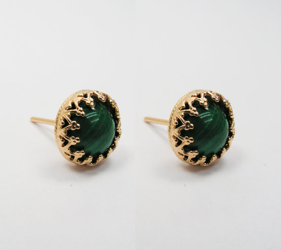 Malachite earrings. Gold gem earrings. gift for her, stud earrings, gem stud earrings. Gold green earrings. Gold posts. Gold studs