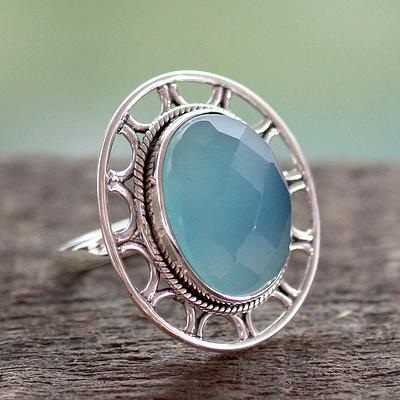 Modern Silver Ring with Blue Chalcedony