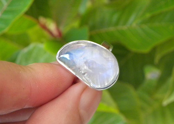 Moonstone Ring Handmade Ring Rainbow Moonstone Blue Flash Gemstone Ring Sterling Silver Blue Moonstone Jewelry