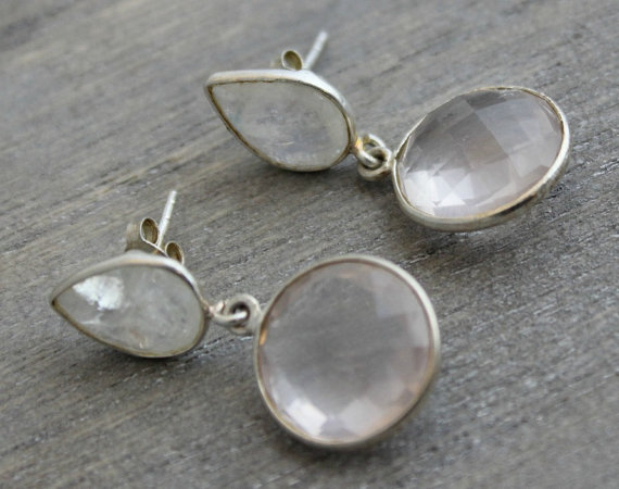 Mstone Rose Quartz Drop Earrings - Gifts for her - Wedding Jewellery - Gemstone Earrings - Sterling Silver Earrings - Pink Stoneoon