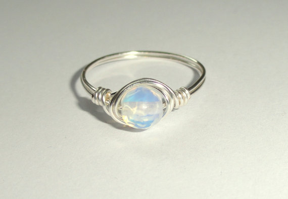 Moonstone ring, Silver wire wrapped moonstone ring, Moonstone wire wrapped ring, Gemstone ring, Silver moonstone ring