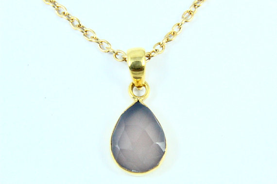Natural Pink Chalcedony Necklace, Pink Chalcedony Pendant, Gemstone Necklace Stone Jewelry, 14K Gold Plated, Gold Necklace, Gemstone Jewelry