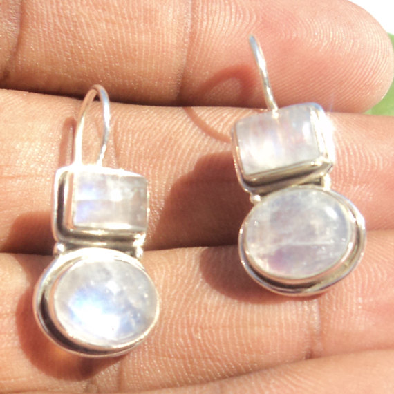 Natural Rainbow Moonstone Gemstone Earrings Birthstone Earrings Bezel Set Handmade Earrings Designer Earrings