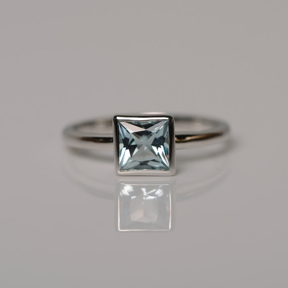 Natural blue topaz Ring Ring Princess Square Gemstone Ring Silver Vermeil Sterling Silver