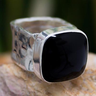 Onyx Fair Trade Taxco Silver Cocktail Ring