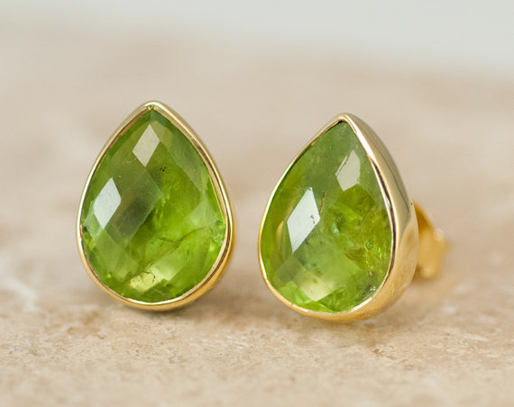 Peridot Studs - August Birthstone Earrings - Post Earrings - Silver Stud Gemstone Earrings - Tear drop Studs