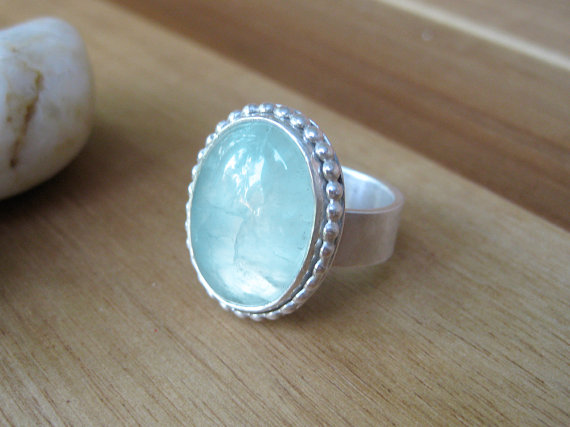 Prehnite Ring Sterling Silver Cocktail Ring Green Gemstone Ring Statement Ring Minimalist Jewelry Minimalist Ring - Seafoam