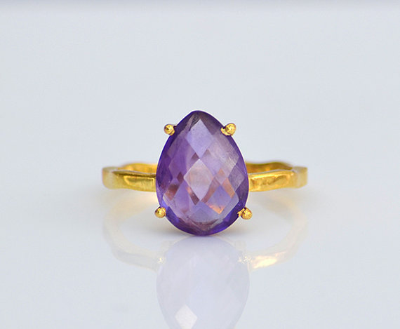 Purple amethyst ring - stacking rings - February Birthstone ring - prong set ring, purple amethyst jewelry, gold gemstone ring