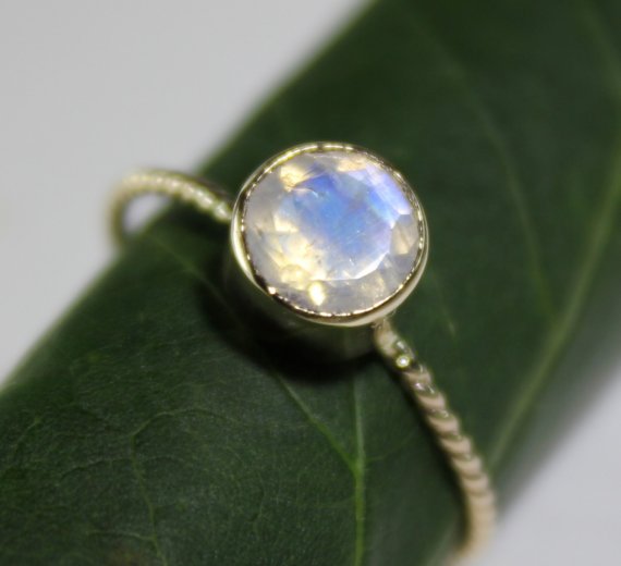 Rainbow Moonstone 14K Gold Ring, Gemstone Ring, Stacking RIng