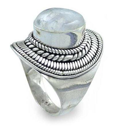 Rainbow Moonstone Cocktail Ring, 'Mist'