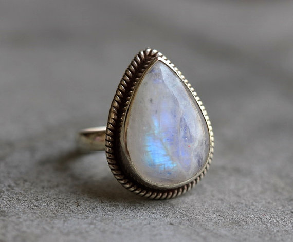 Rainbow Moonstone Ring - Ethnic - Statement ring - Artisan ring - Sterling silver- handmade ring 2