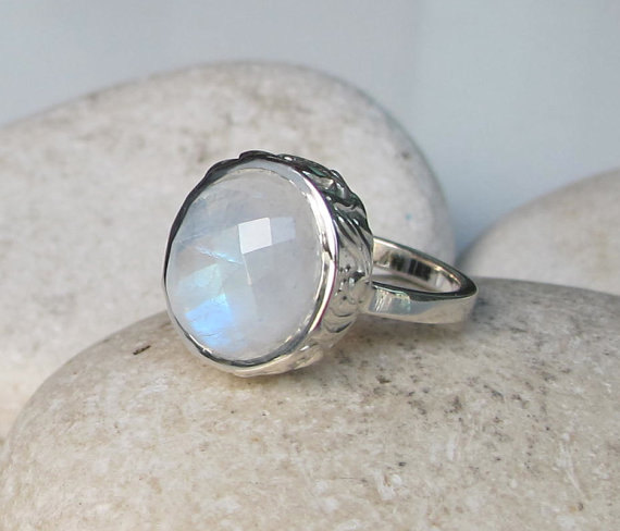 Rainbow Moonstone Ring- Moonstone Ring- Moonstone Silver Ring- Stone Ring- Silver Rings- White Stone Rings- Gemstone Rings
