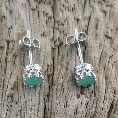 Rhodium Plated Emerald Stud Earrings