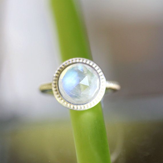 Rose Cut Rainbow Moonstone Sterling Silver Ring, Gemstone Ring, No Nickel Nickel Free, Granulated Ring - Made To Order