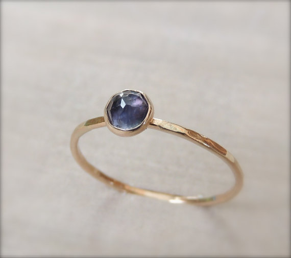 Rose Cut Ring, Iolite Gold Ring, Gold Stacking Ring, Iolite Stack Ring, Skinny Stack Ring, Gemstone Ring, 14k Gold Ring, Something Blue