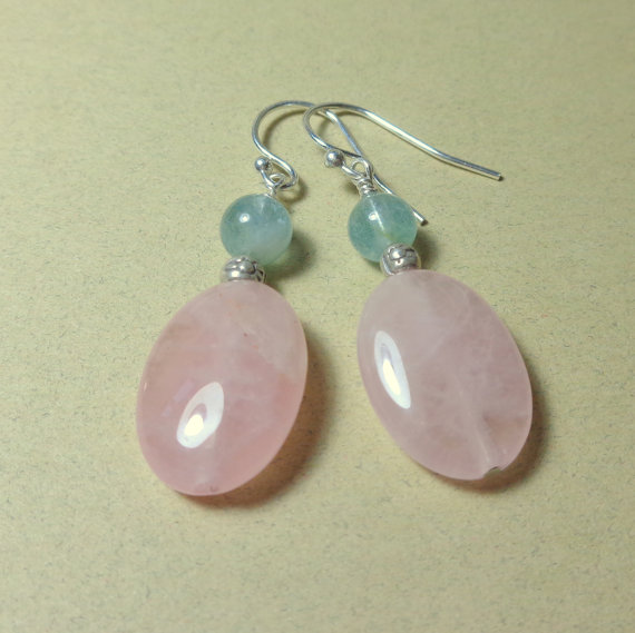 Rose Quartz Earrings - Aquamarine Earrings - Pink Earrings - Natural Stone Jewelry - Handmade Jewelry - Gemstone Earrings