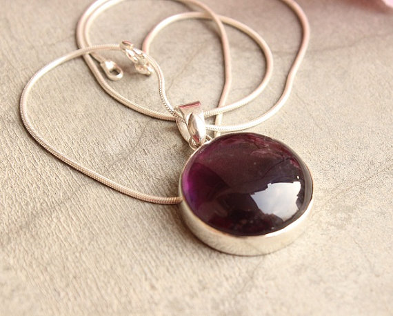 Round Amethyst Pendant - February Birthstone - Purple pendant - Bezel set pendant - gemstone pendant