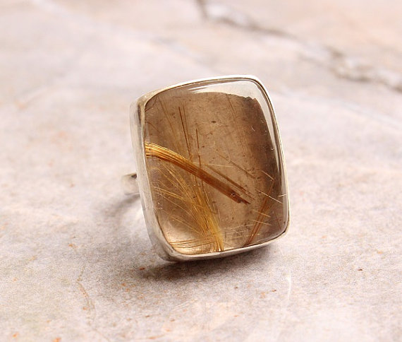 Rutil Quartz ring - square ring - Bezel ring - Gemstone ring - 925 Sterling Silver ring - Gift for her