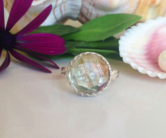 Rutilated Quartz Ring - Vintage Style - Silver Ring - Round Crown Ring - Prong Ring - Gemstone ring - Promise Ring - Delicate Ring