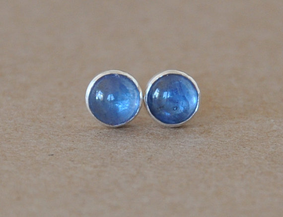 Sapphire Earrings handmade with Sterling Silver Studs. 5mm Cornflower blue Sapphire Cabochon Gemstones earrings